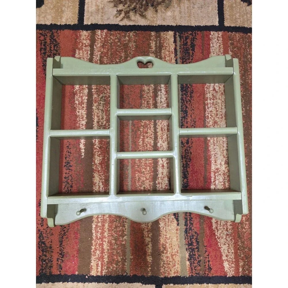 Heart Wall Shelf Country Cottage Vintage-7 Comp And 3 Pegs-21 1/2